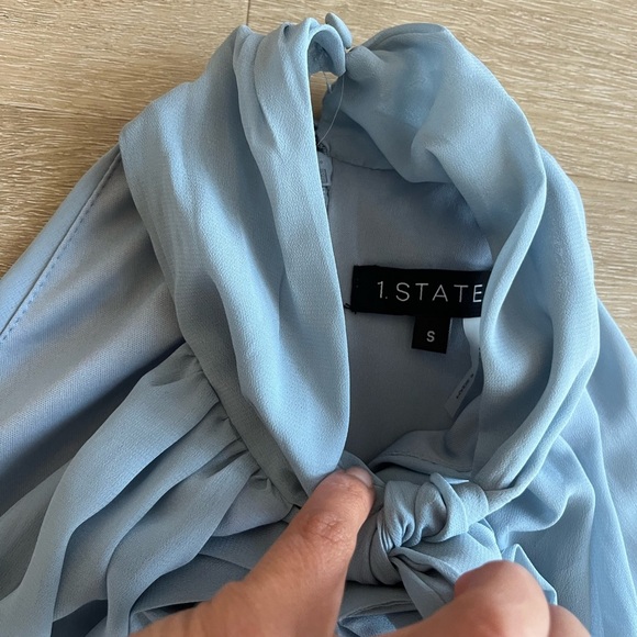 1. STATE Sleeveless Wide Leg Flowy Jumpsuit High Neck Light Blue SZ S - Picture 7 of 16